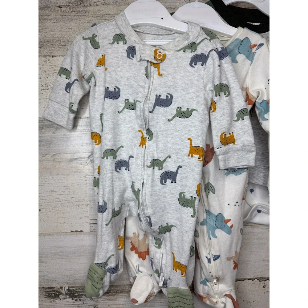 Carter's Aspen Kids Boys 3-6M Green Dinosaur Sleeper Romper Sweatshirt Lot - Picture 3 of 6